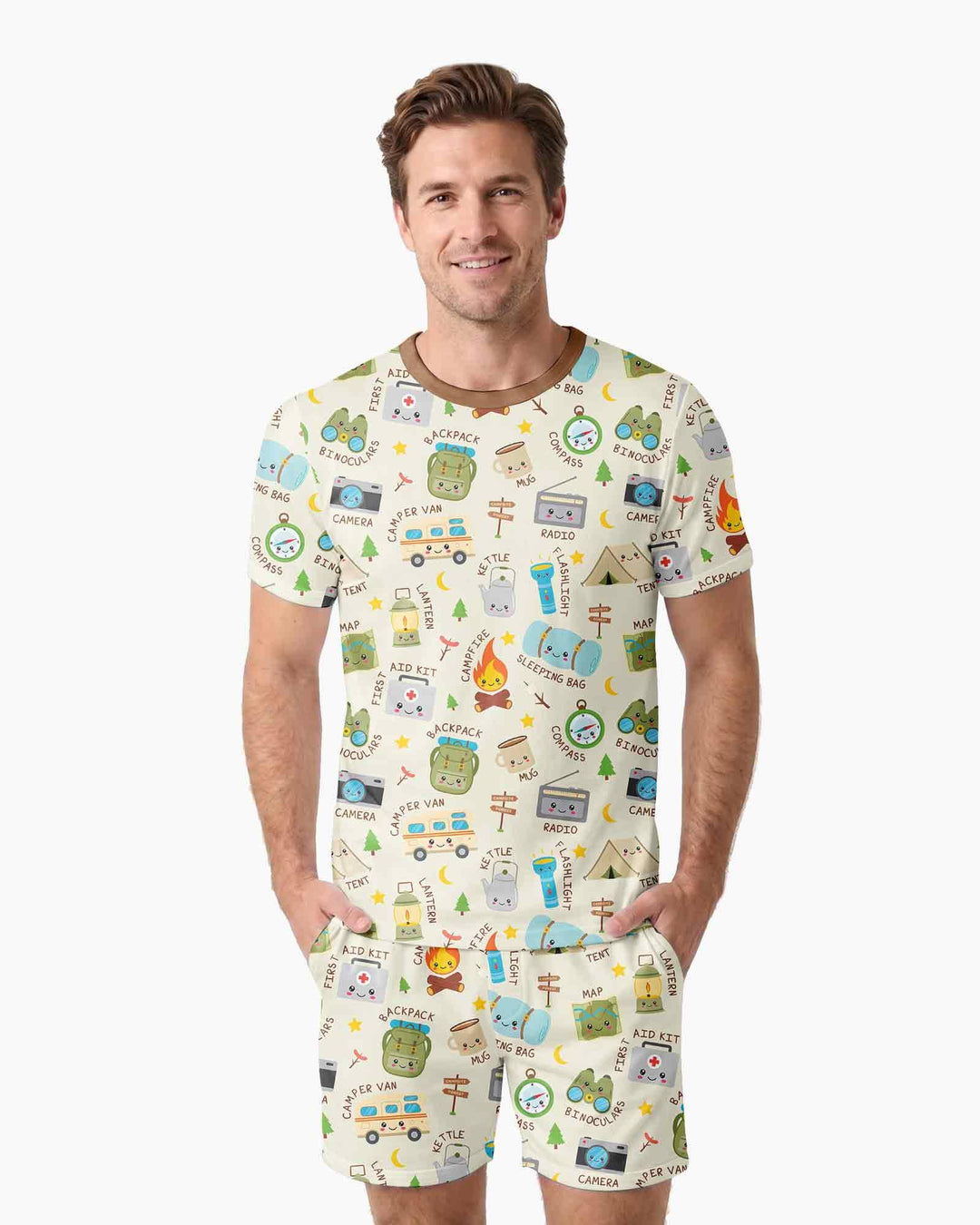 Little Camp Adventure Family Matching Bamboo Men Short Sleeve Short Pajama Set