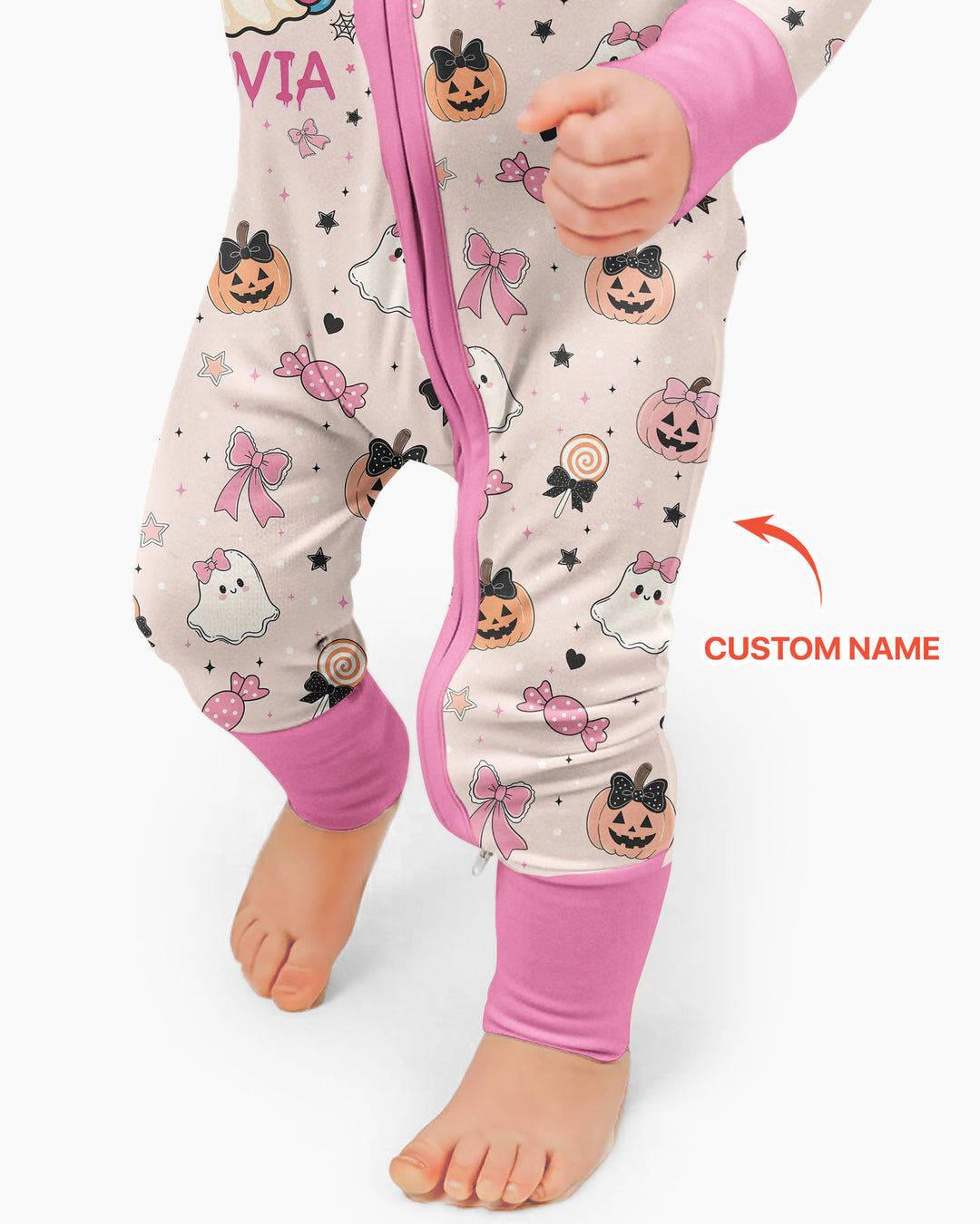 Custom Name Cute Ghost My First Halloween  Bamboo Convertible Zippy