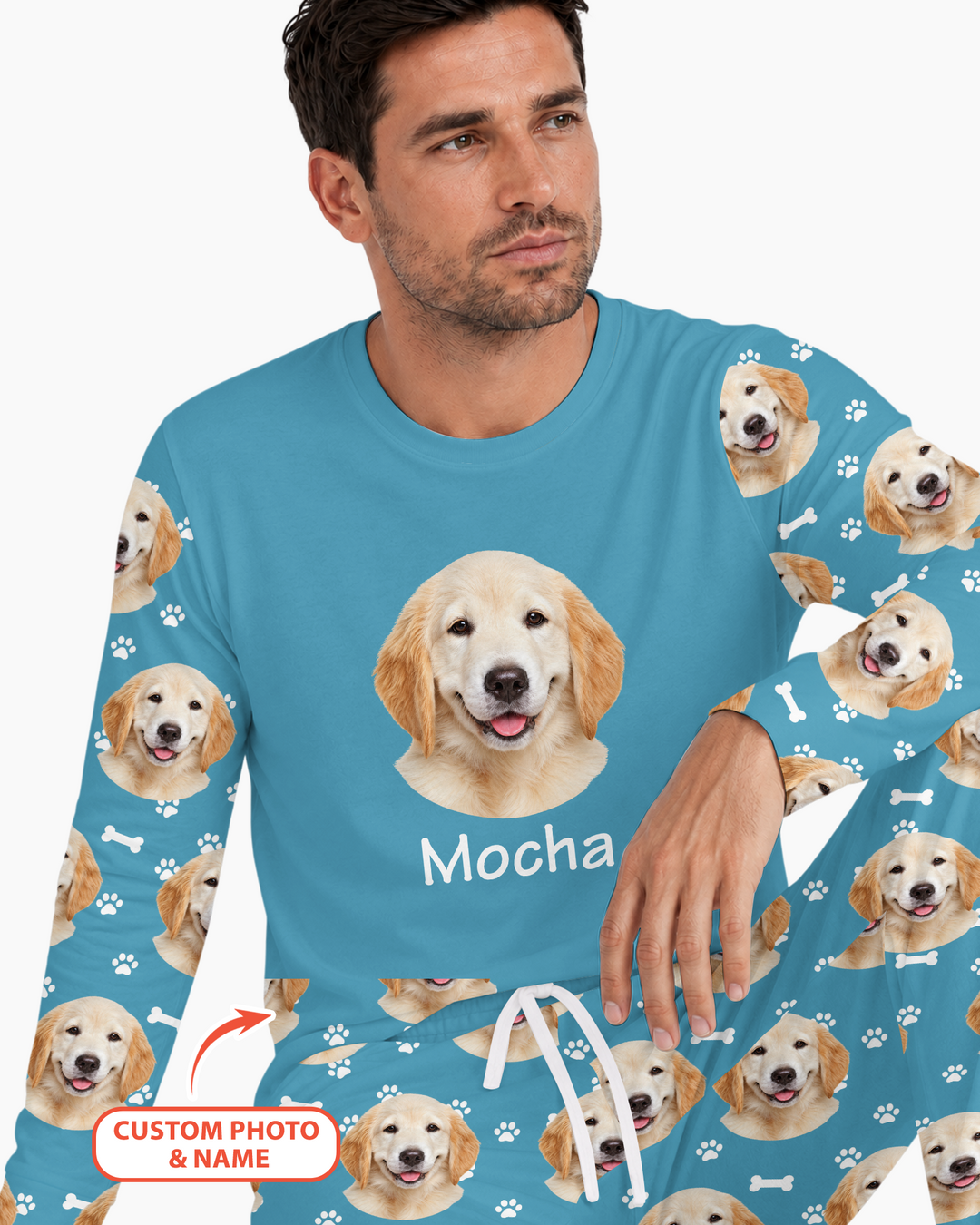 Custom Photo Pet Faces Pajamas Bamboo Men's Pajama Set