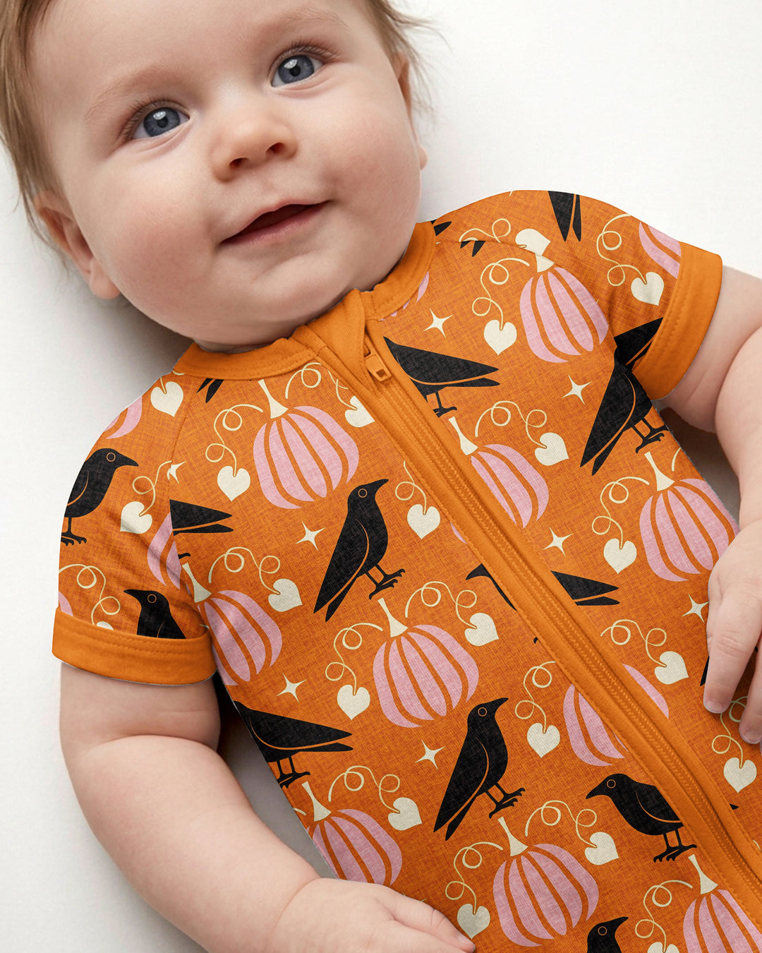 Ravens in a Pumpkin Patch - Orange Pink Bamboo Shorty Zippy