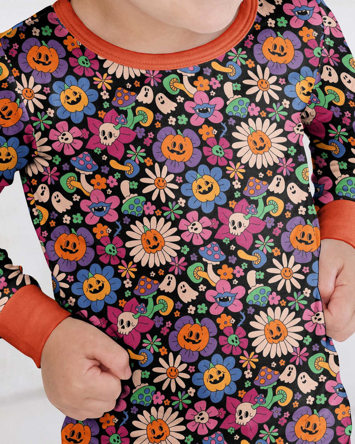 Halloween Flowers Bamboo Two Piece Long Sleeve Pajama Set