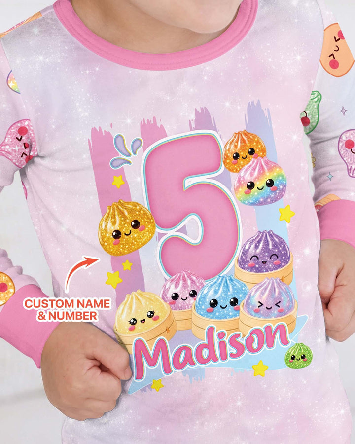 Custom Birthday Squish Party Dumpling Bamboo Two Piece Long Sleeve Pajama Set