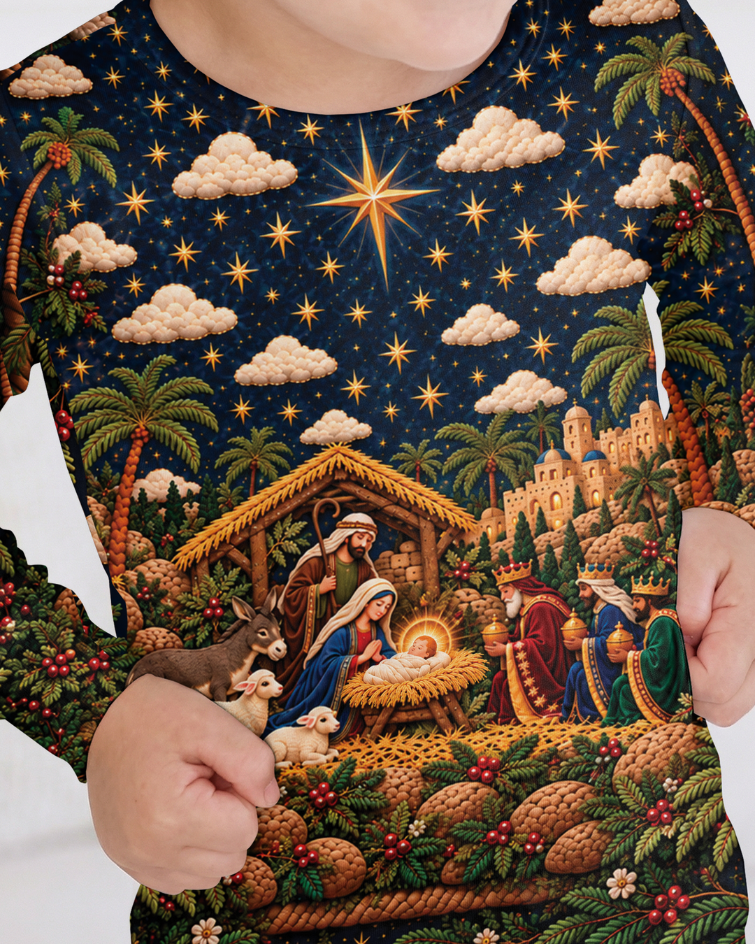 O Holy Night Family Matching Bamboo Two Piece Long Sleeve Pajama Set