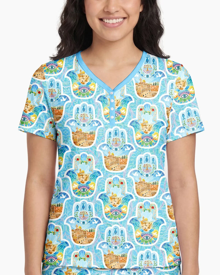 Hamsa Hand Bamboo Women Short Sleeve Short Pajama Set