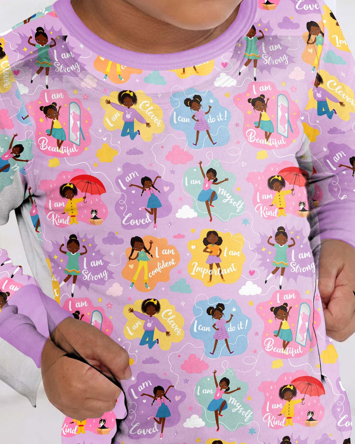 African American Girl I Am Loved Bamboo Two Piece Long Sleeve Pajama Set