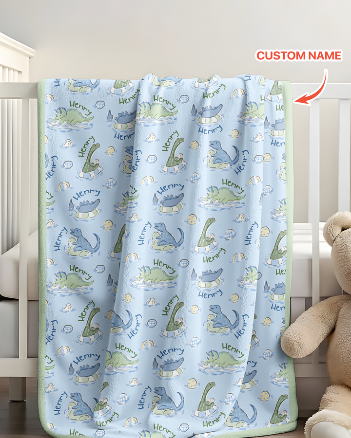Dinos Swimming Custom Name Bamboo Blanket
