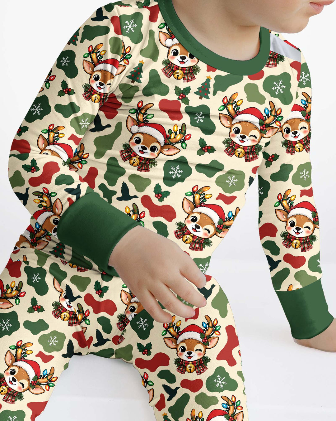Christmas Deer Hunting Camo Bamboo Two Piece Long Sleeve Pajama Set