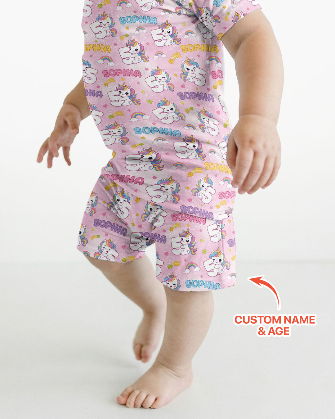 Custom Name Kawaii Unicorn Birthday Bamboo Two Piece Short Sleeve Shorts Pajama Set
