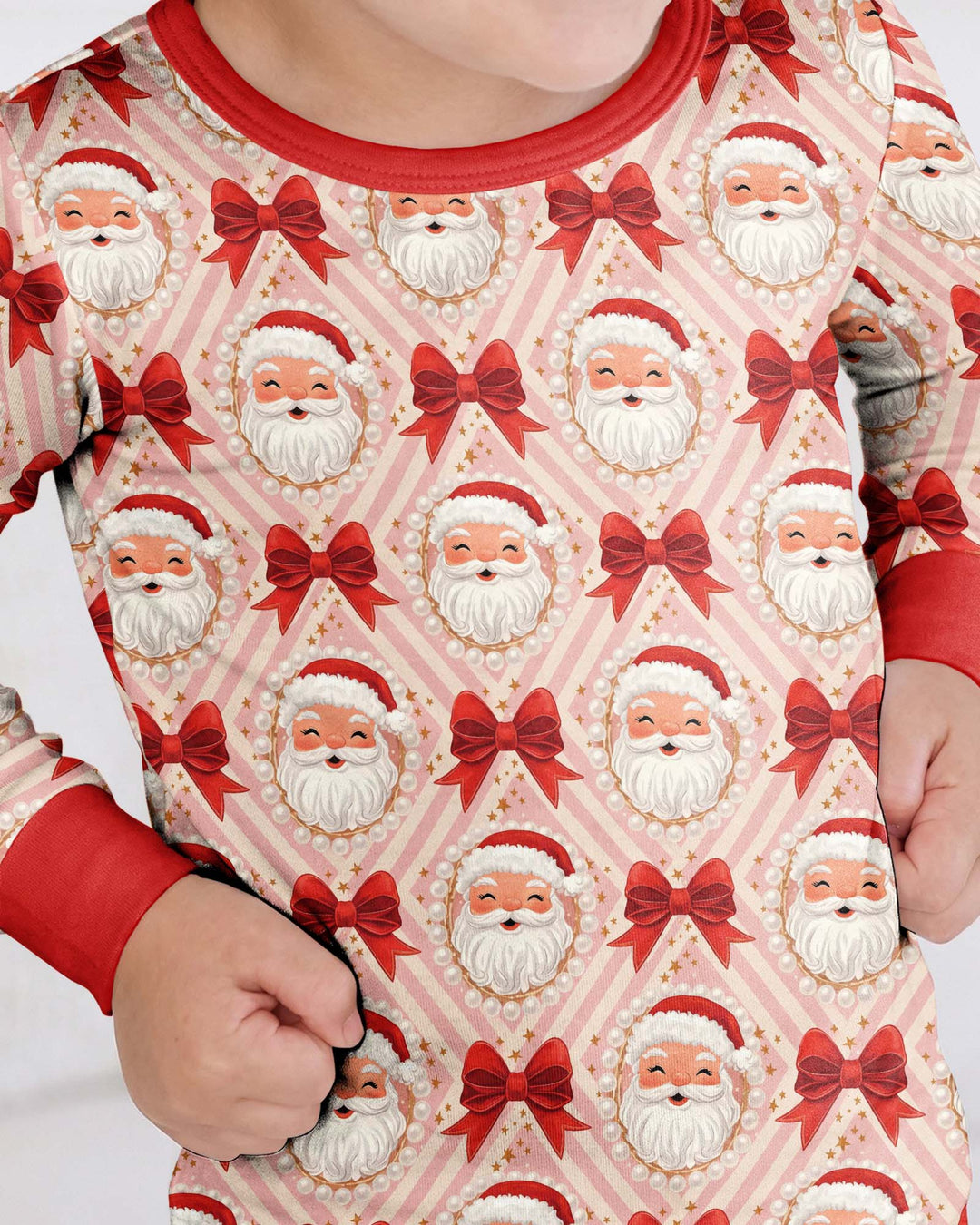 Preppy Coquette Santa Mommy And Me Matching Bamboo Two Piece Long Sleeve Pajama Set
