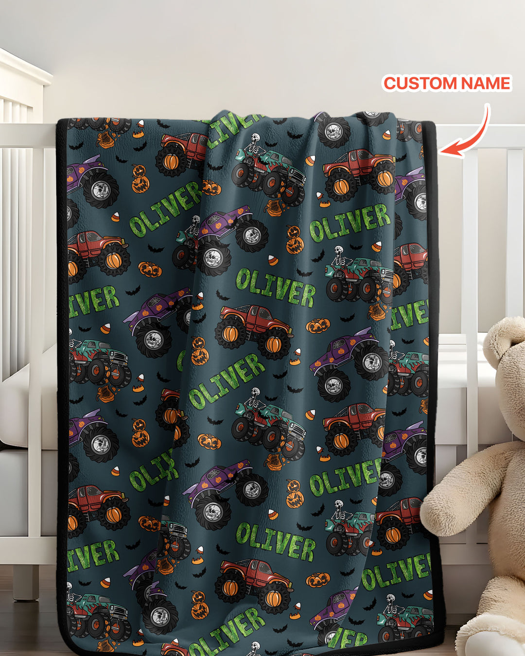 Custom Name Haunted Monster Trucks Bamboo Blanket