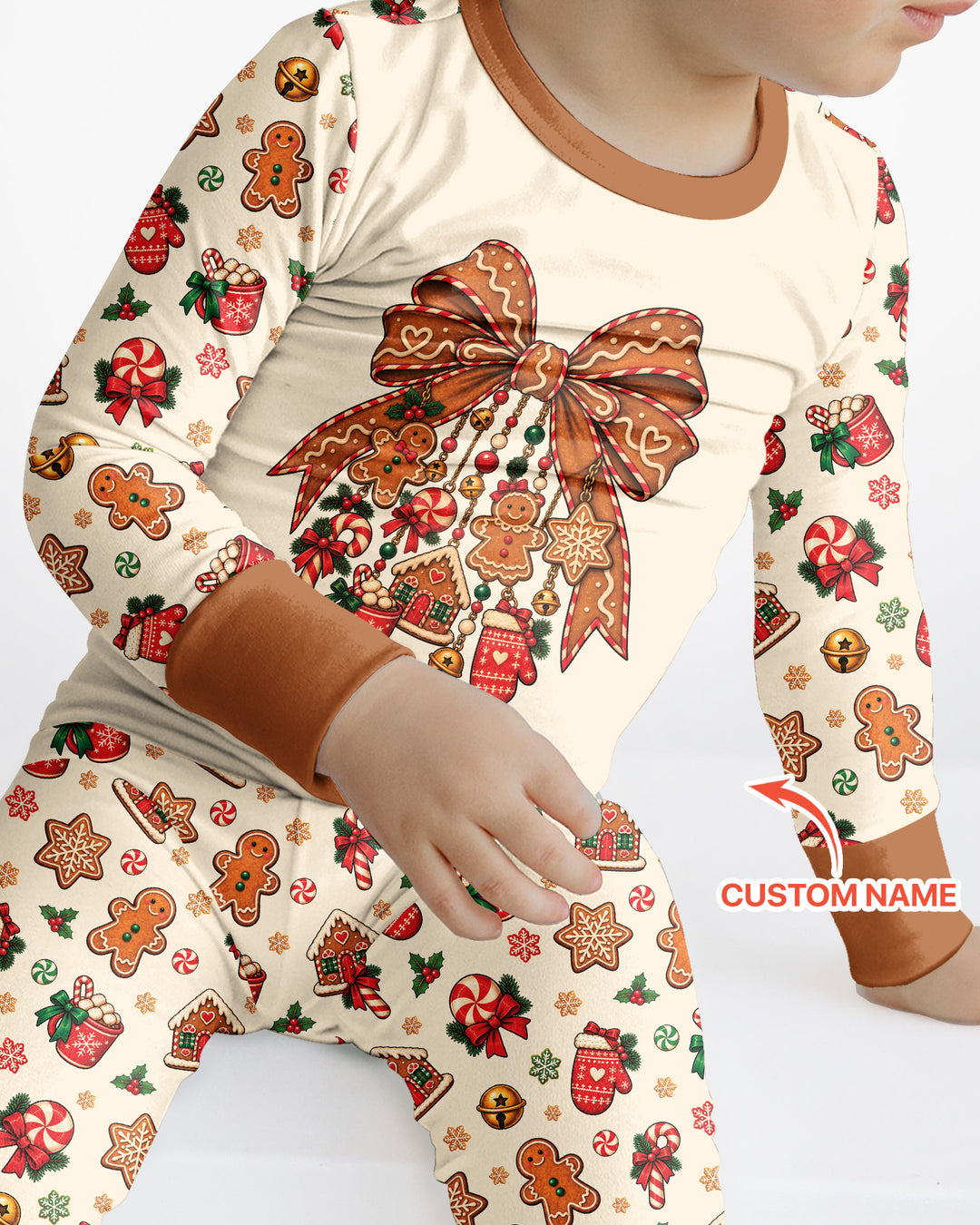 Custom Name Gingerbread The Bow Bamboo Two Piece Long Sleeve Pajama Set