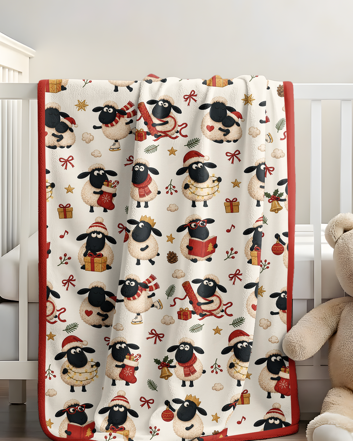 Festive Holiday Sheep Bamboo Blanket