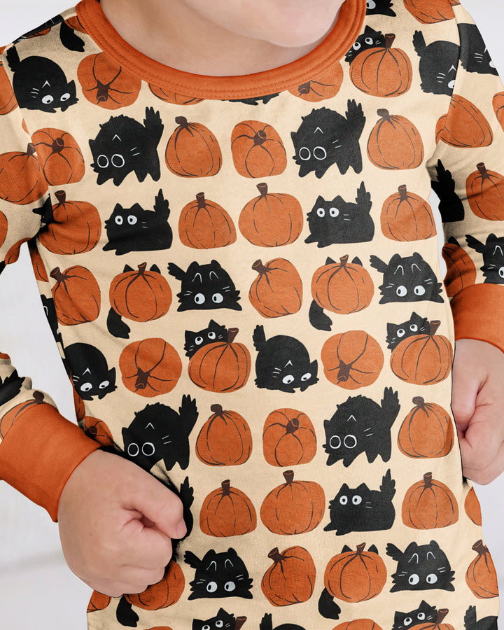 Black Cat Pumpkins Bamboo Two Piece Long Sleeve Pajama Set