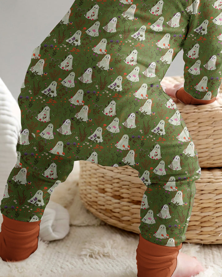 Cute Ghost Halloween Moss Green Floral Bamboo Convertible Zippy