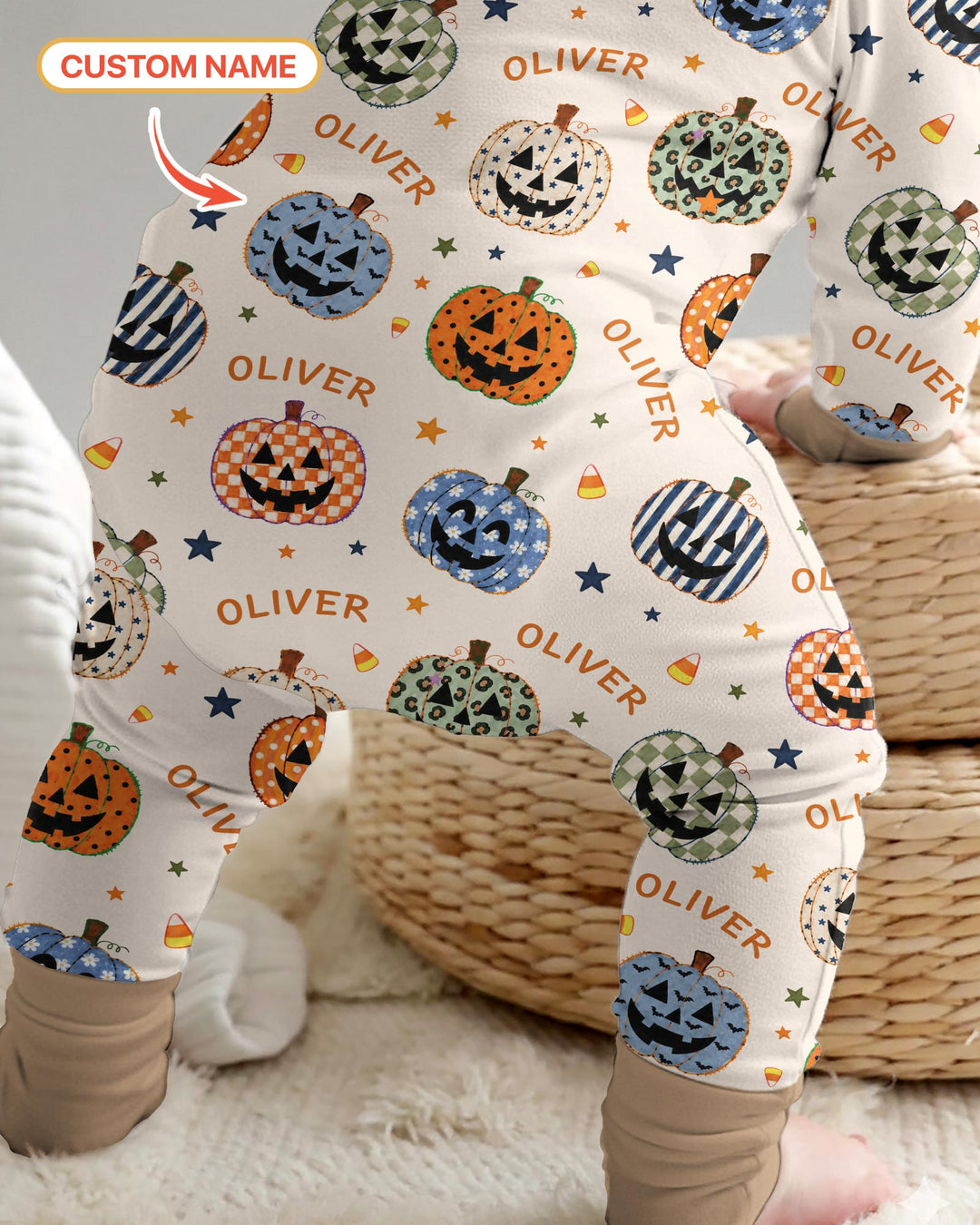 Custom Name Colorful Jack O Lantern Bamboo Convertible Zippy