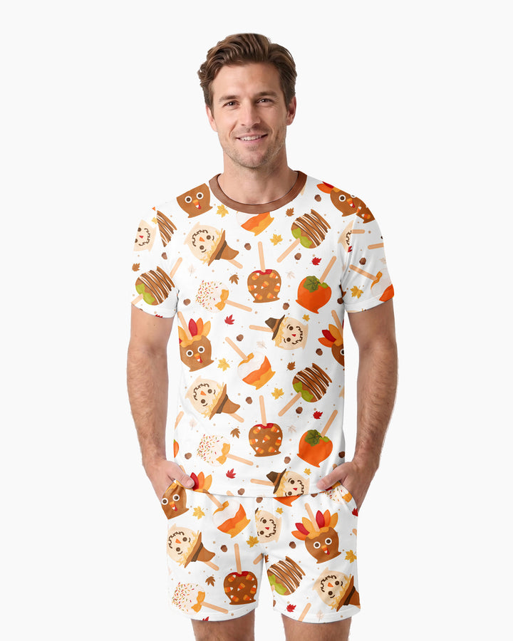 Fall Caramel Apple Family Matching Bamboo Men Short Sleeve Short Pajama Set