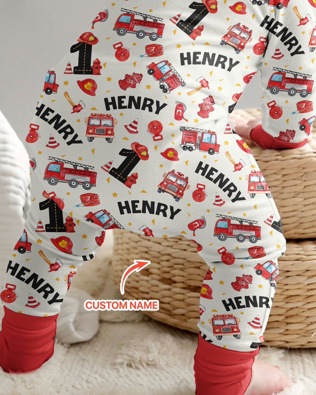 Custom Name Fire Truck Birthday Boy Bamboo Convertible Zippy