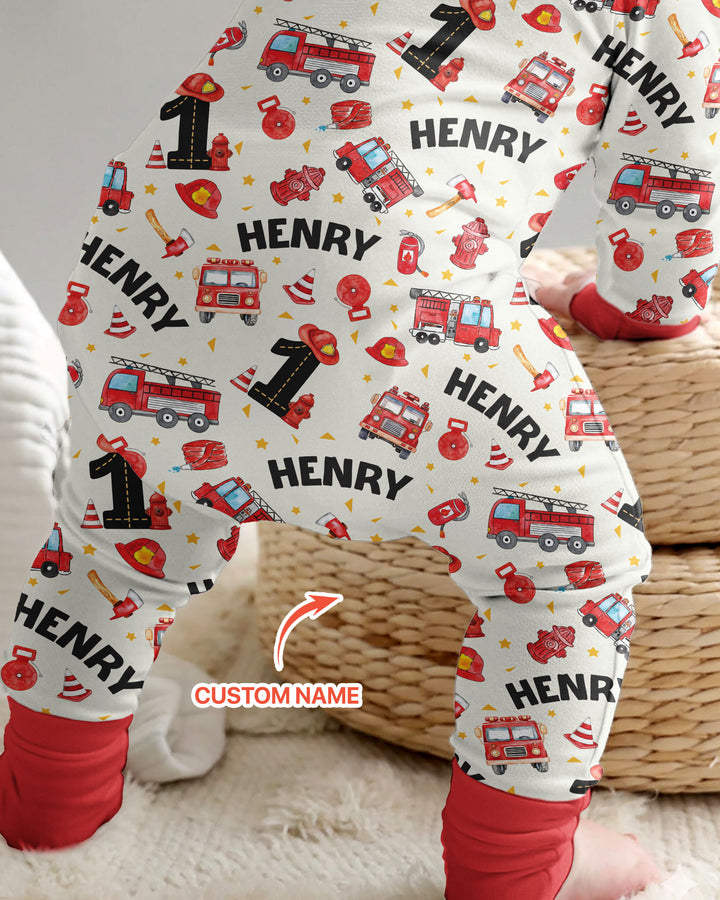 Custom Name Fire Truck Birthday Boy Bamboo Convertible Zippy