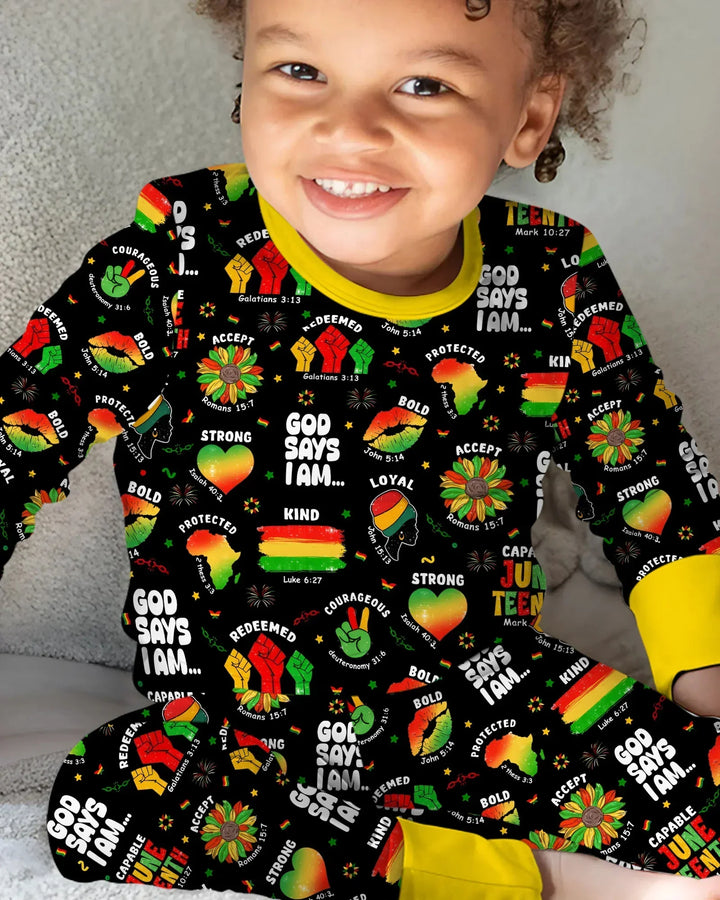 God Says I Am Juneteenth Blessings Bamboo Two Piece Long Sleeve Pajama Set