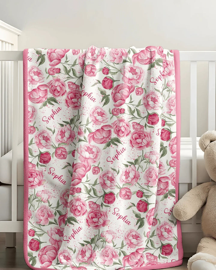 Custom Name Birth Month Flowers Bamboo Blanket
