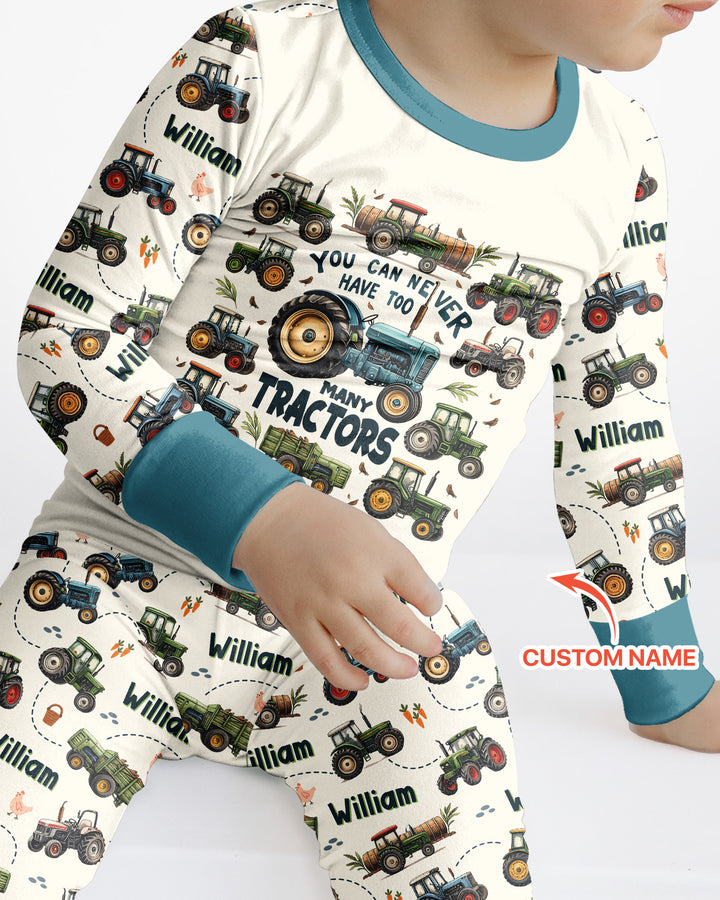 You Can Never Have Too Many Tractors Custom Name Bamboo Two Piece Long Sleeve Pajama Set