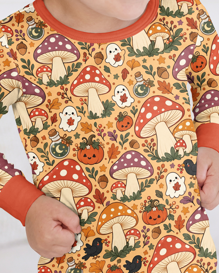 Fall Ghost Mushrooms  Bamboo Two Piece Long Sleeve Pajama Set