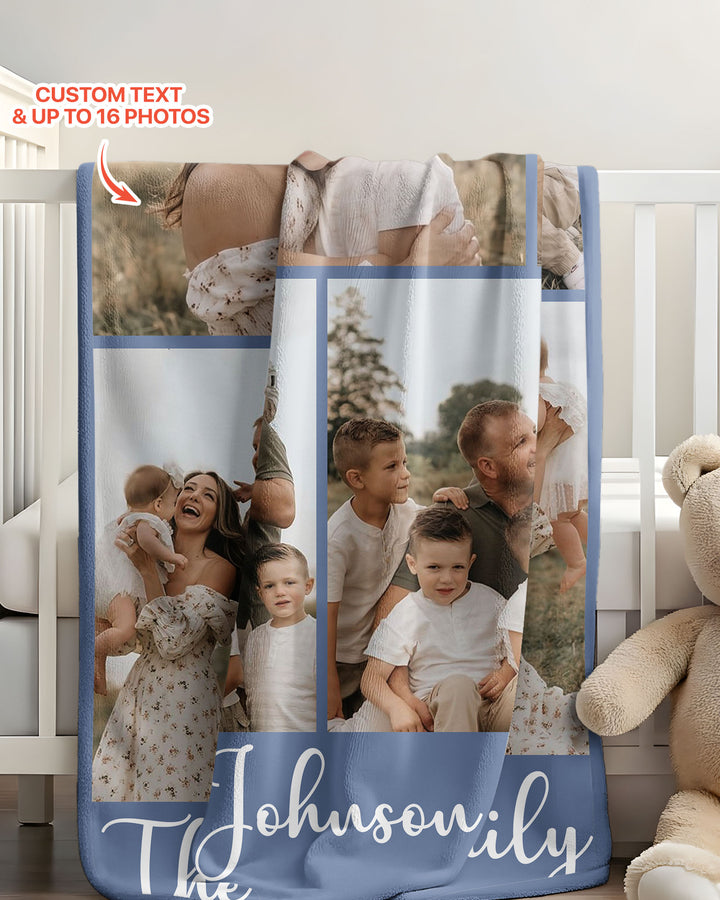 Custom Photo Collage Family Bamboo Blanket