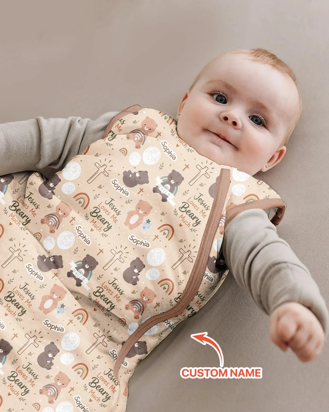 Custom Name Jesus Loves Me Beary Much Bamboo Sleep Bag