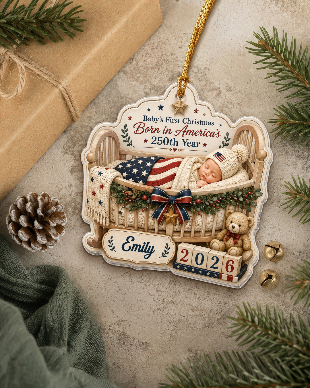 First Christmas 250th Personalized 1-Side Photo Acrylic Ornament