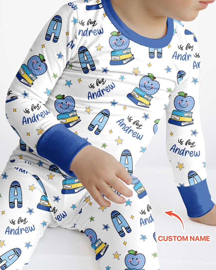 Custom Name Crayon Alphabet Bamboo Two Piece Long Sleeve Pajama Set