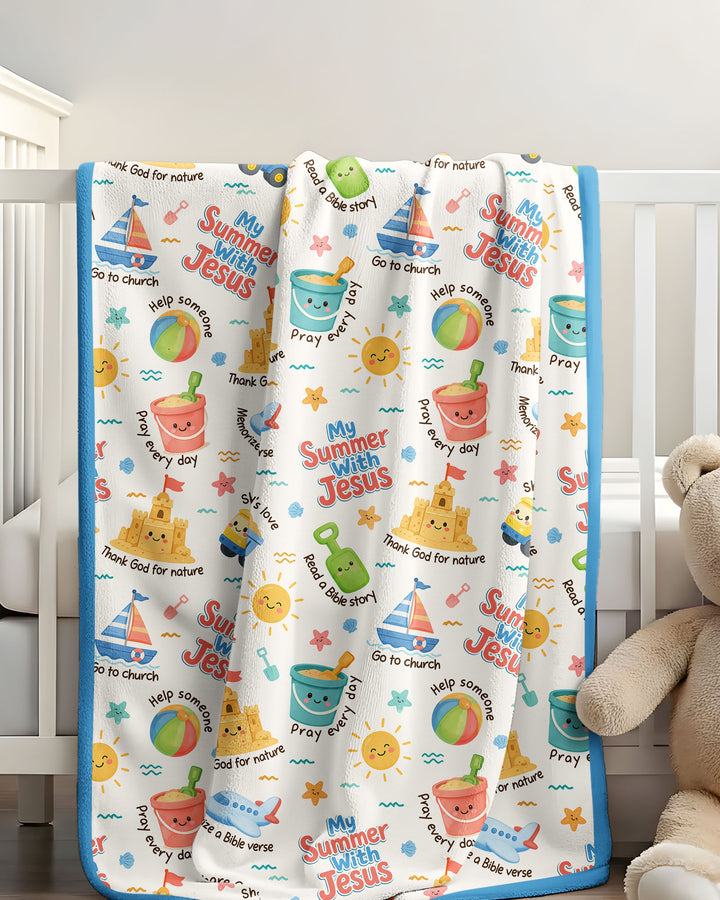 Colorful Summer Beach With Jesus Bamboo Blanket