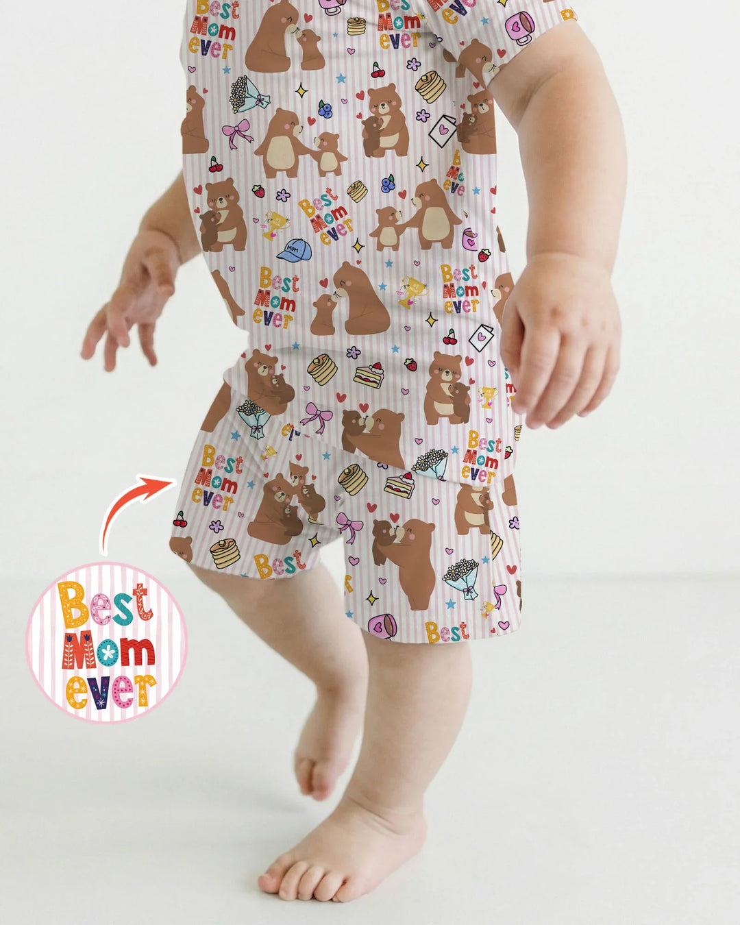 Best Mama Bear Ever Family Matching Bamboo Two Piece Short Sleeve Shorts Pajama Set