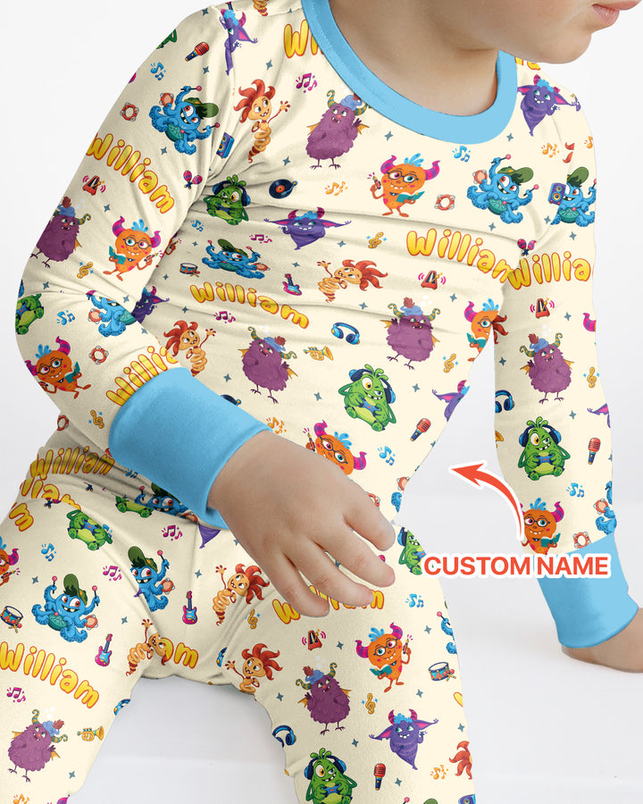 Happy Little Monster Music Band Bamboo Two Piece Long Sleeve Pajama Set