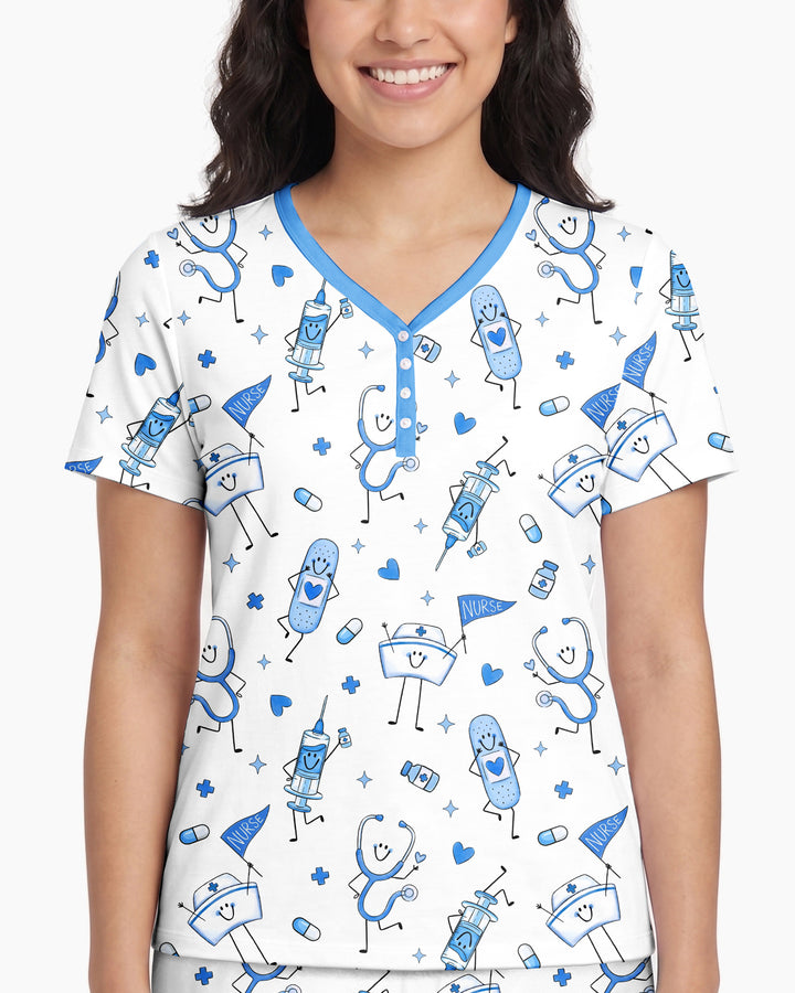 Cute Nurse Crew Bamboo Women Short Sleeve Short Pajama Set