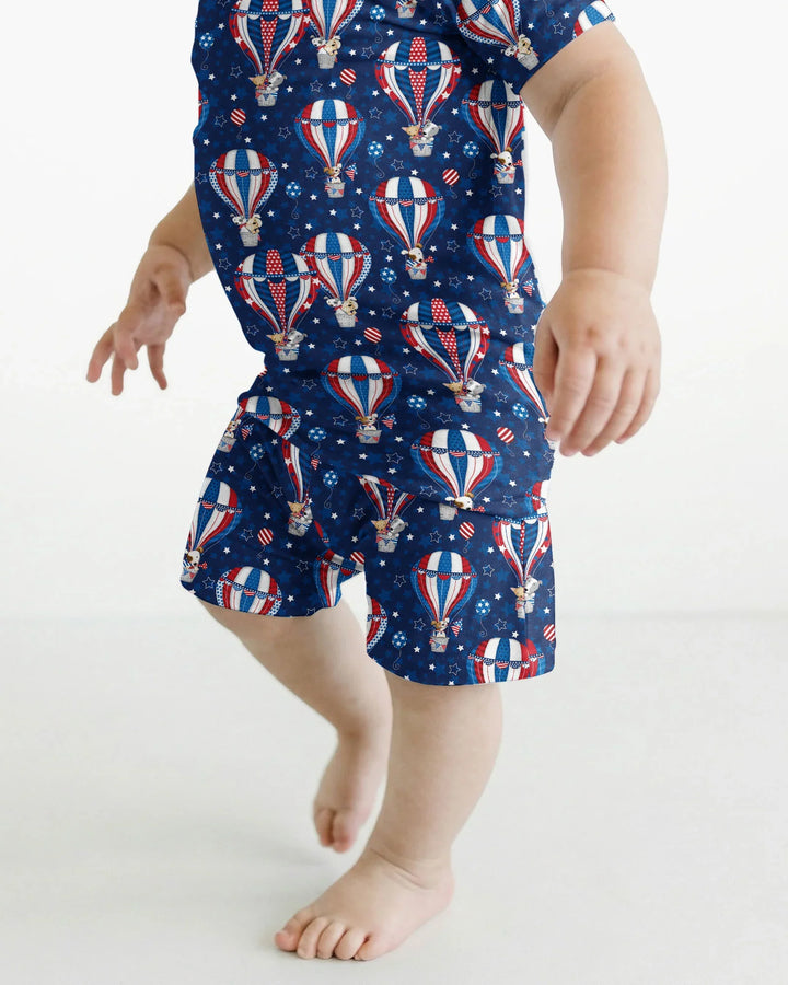 Patriotic Pups in Hot Air Balloons Family Matching Bamboo Two Piece Short Sleeve Shorts Pajama Set