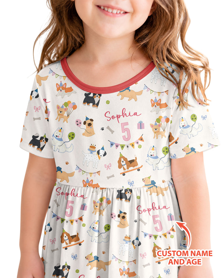 Custom Name Birthday Dogs Party Bamboo Twirl Dress