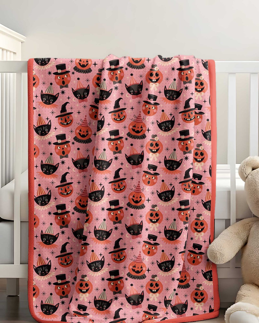Retro Halloween Cats and Funny Pumpkins Bamboo Blanket