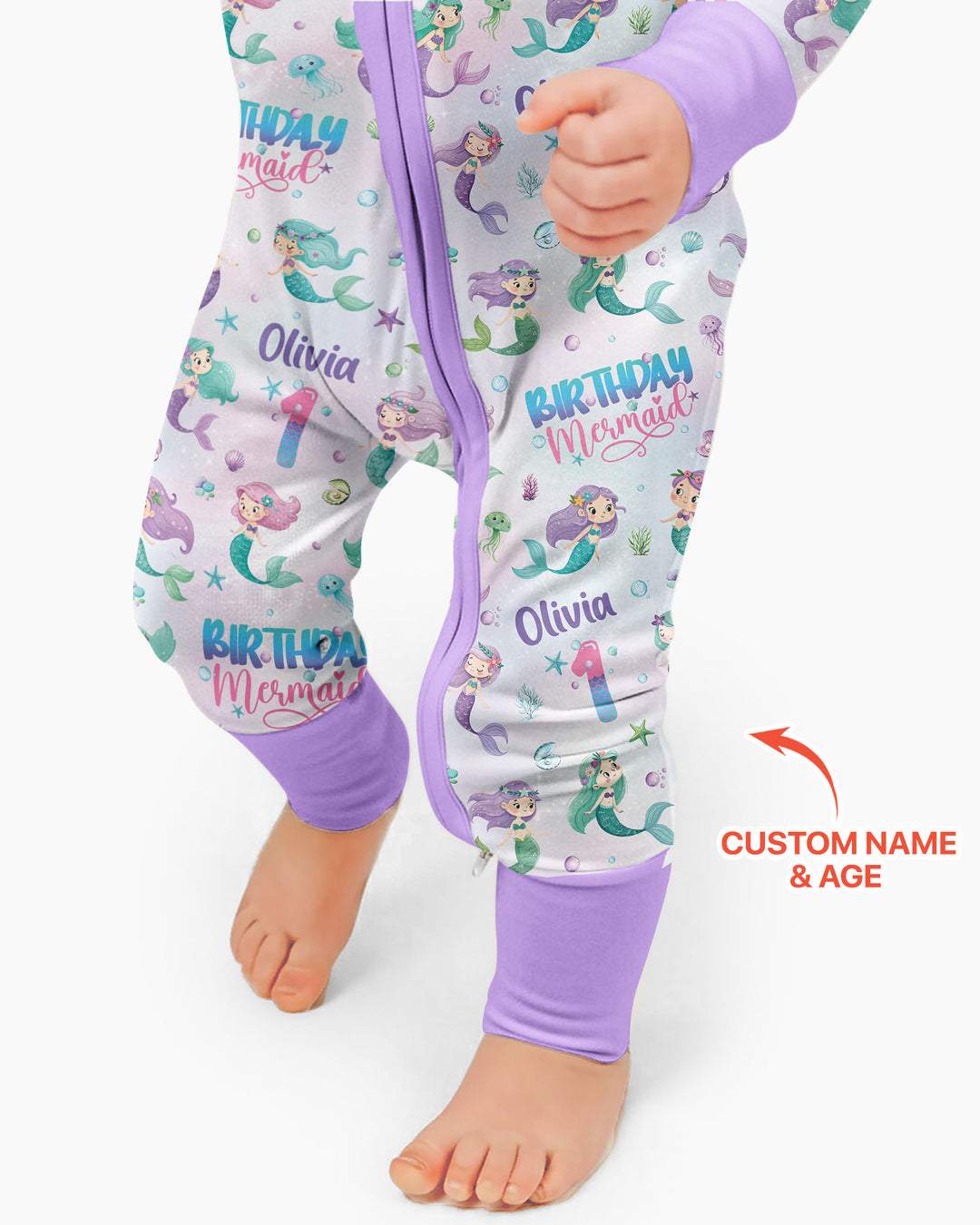 Custom Name and Age Birthday Mermaid Bamboo Convertible Zippy