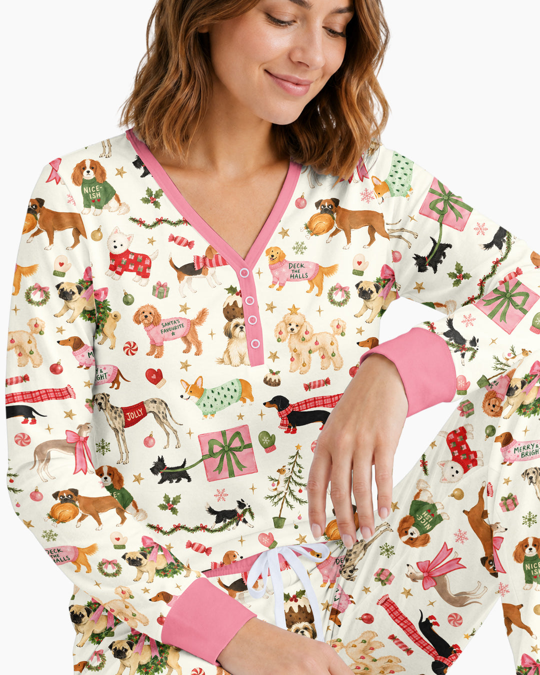 Festive Dog Merry Woofmas Bamboo Women Pajama Set