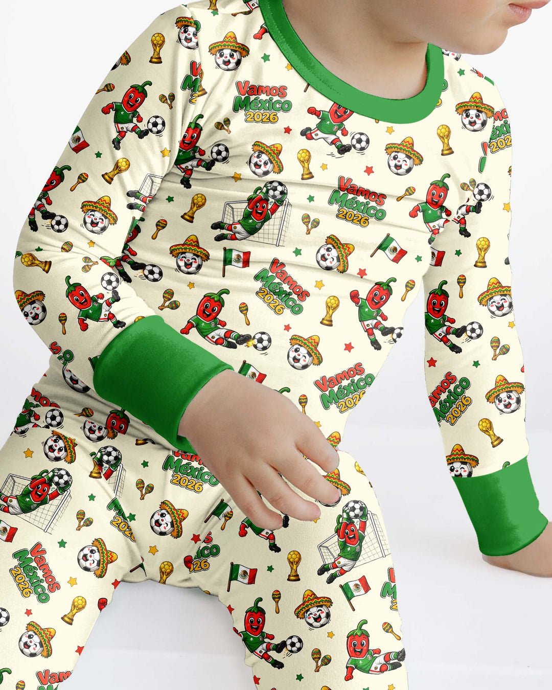 Cartoon World Soccer Vamos Mexico Family Matching Bamboo Two Piece Long Sleeve Pajama Set