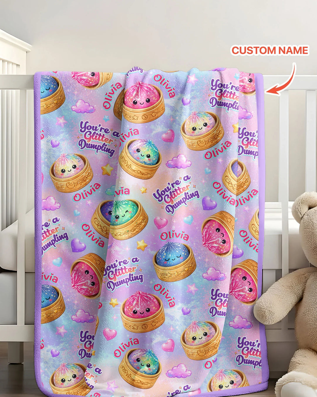 Custom Name You're A Glitter Dumpling Bamboo Blanket