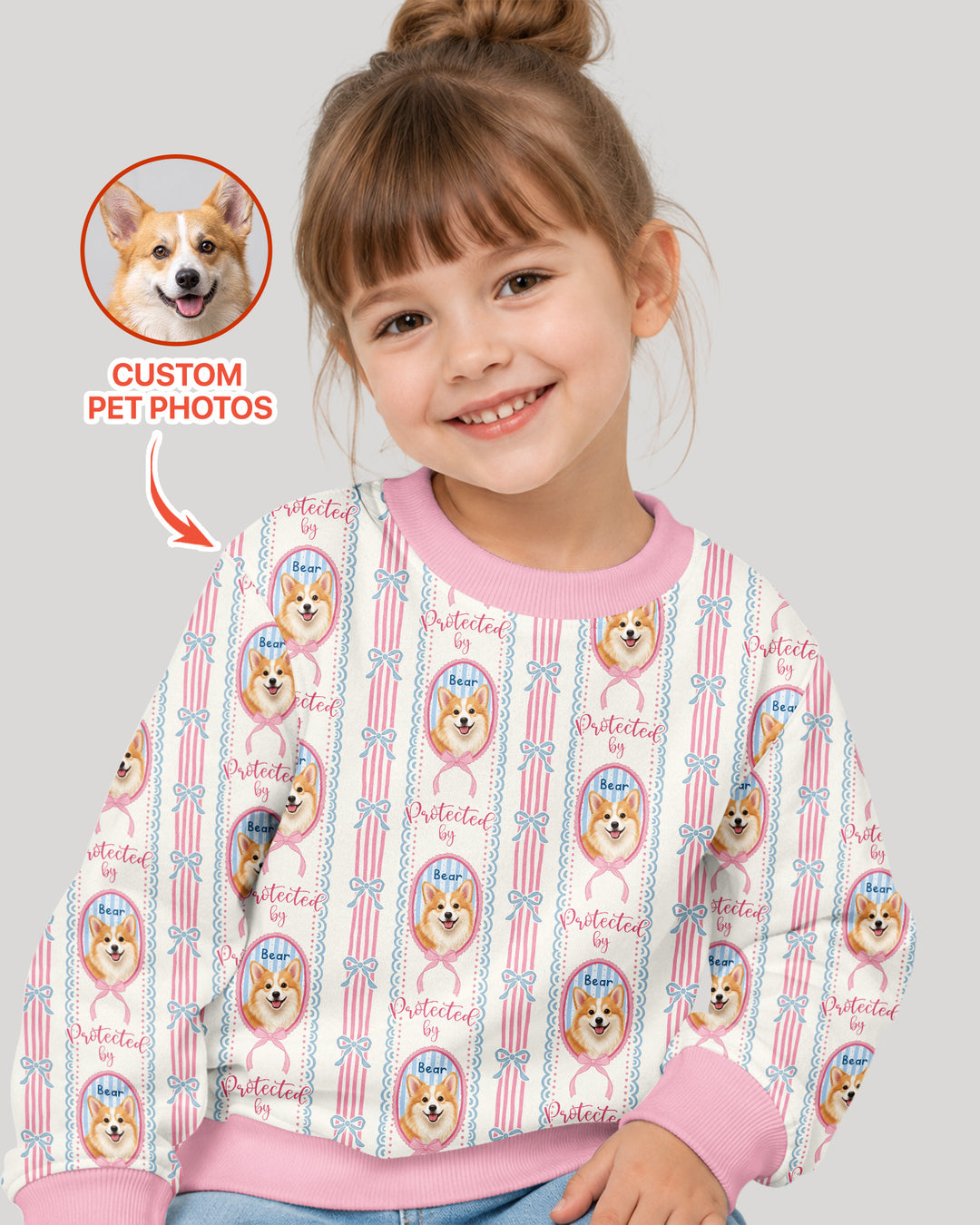 Custom Coquette Pet Photo Little Protector Bamboo Crewneck Sweatshirt