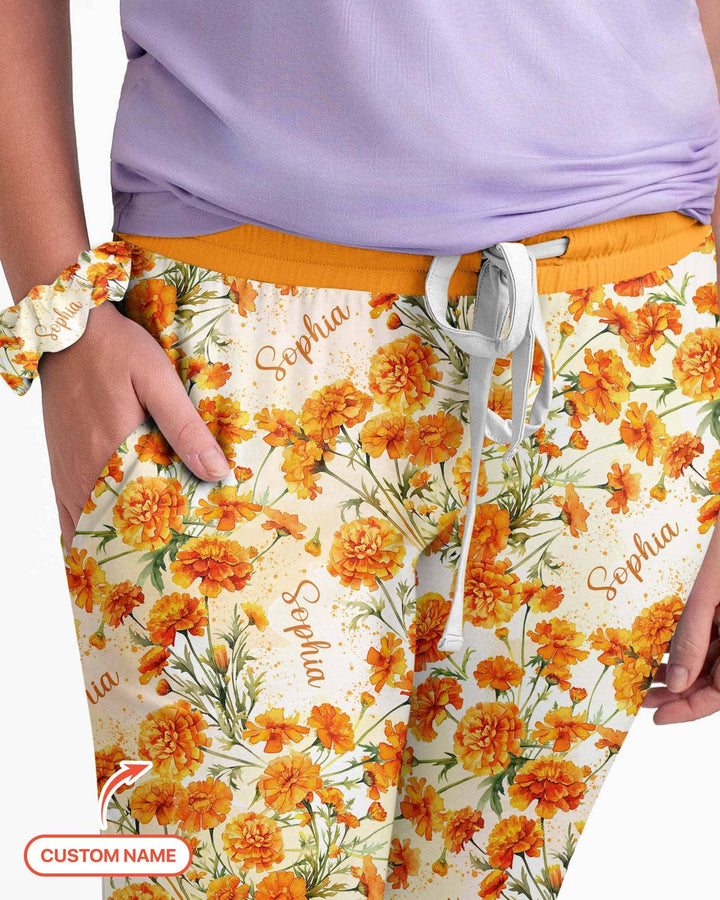 Custom Name Birth Month Flowers Bamboo Women Pajama Set