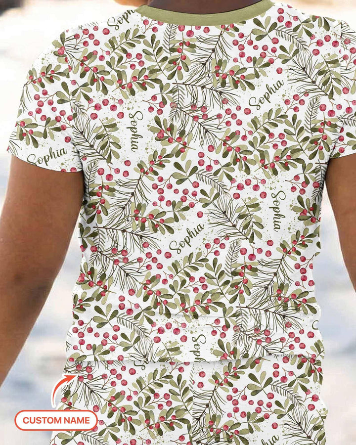 Custom Name Birth Month Flowers Bamboo Two Piece Short Sleeve Pajama Set