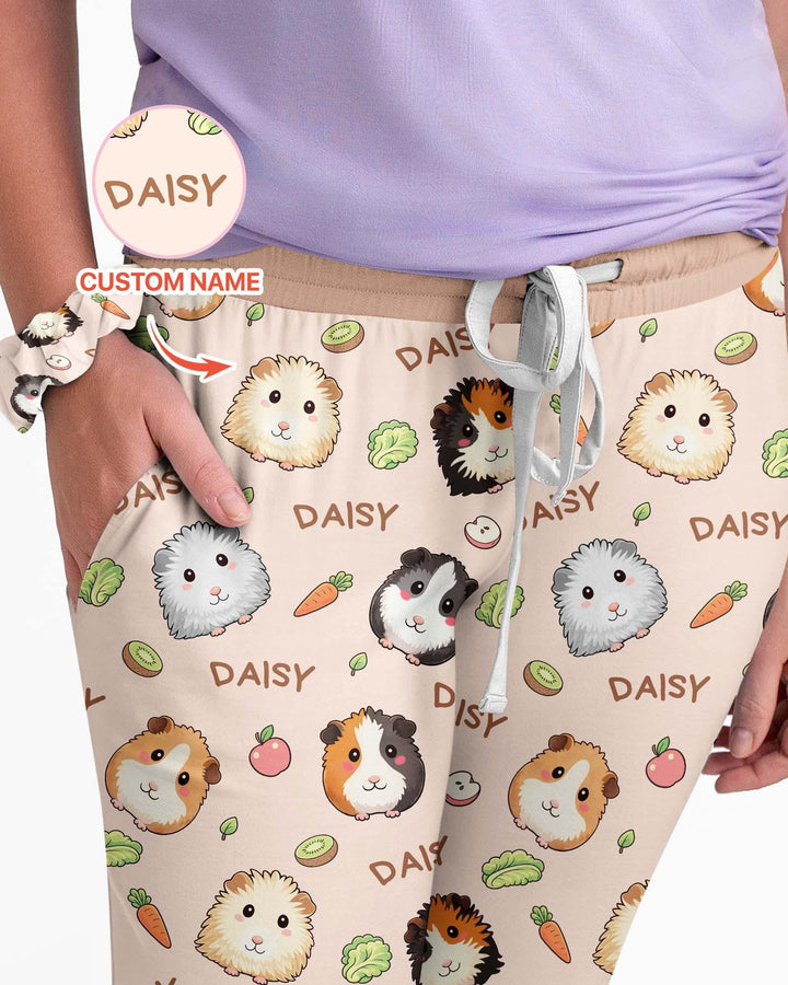 Custom Name Cute Guinea Pigs Bamboo Women Pajama Set