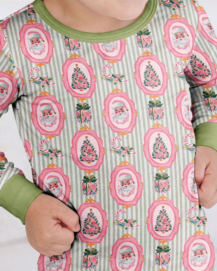 Pink Vintage Christmas Bamboo Two Piece Long Sleeve Pajama Set