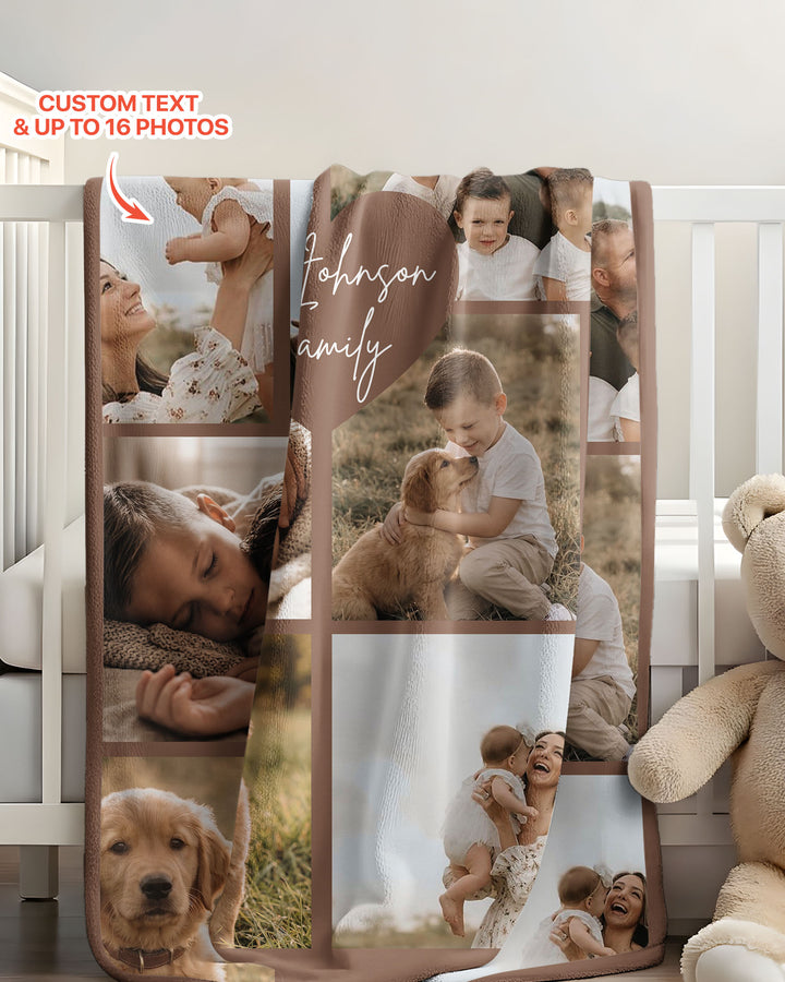 Custom Photo Collage Family Bamboo Blanket