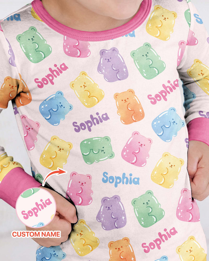 Kawaii Jelly Gummy Bears Custom Name Bamboo Two Piece Long Sleeve Pajama Set