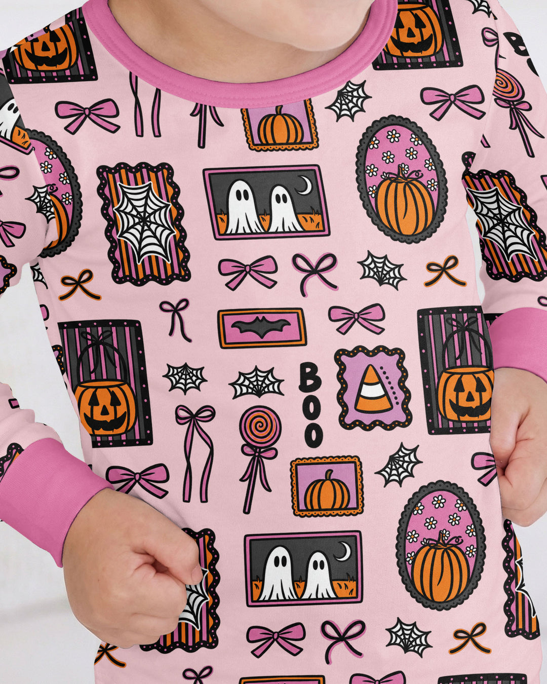 Spooky Preppy Pink Bamboo Two Piece Long Sleeve Pajama Set