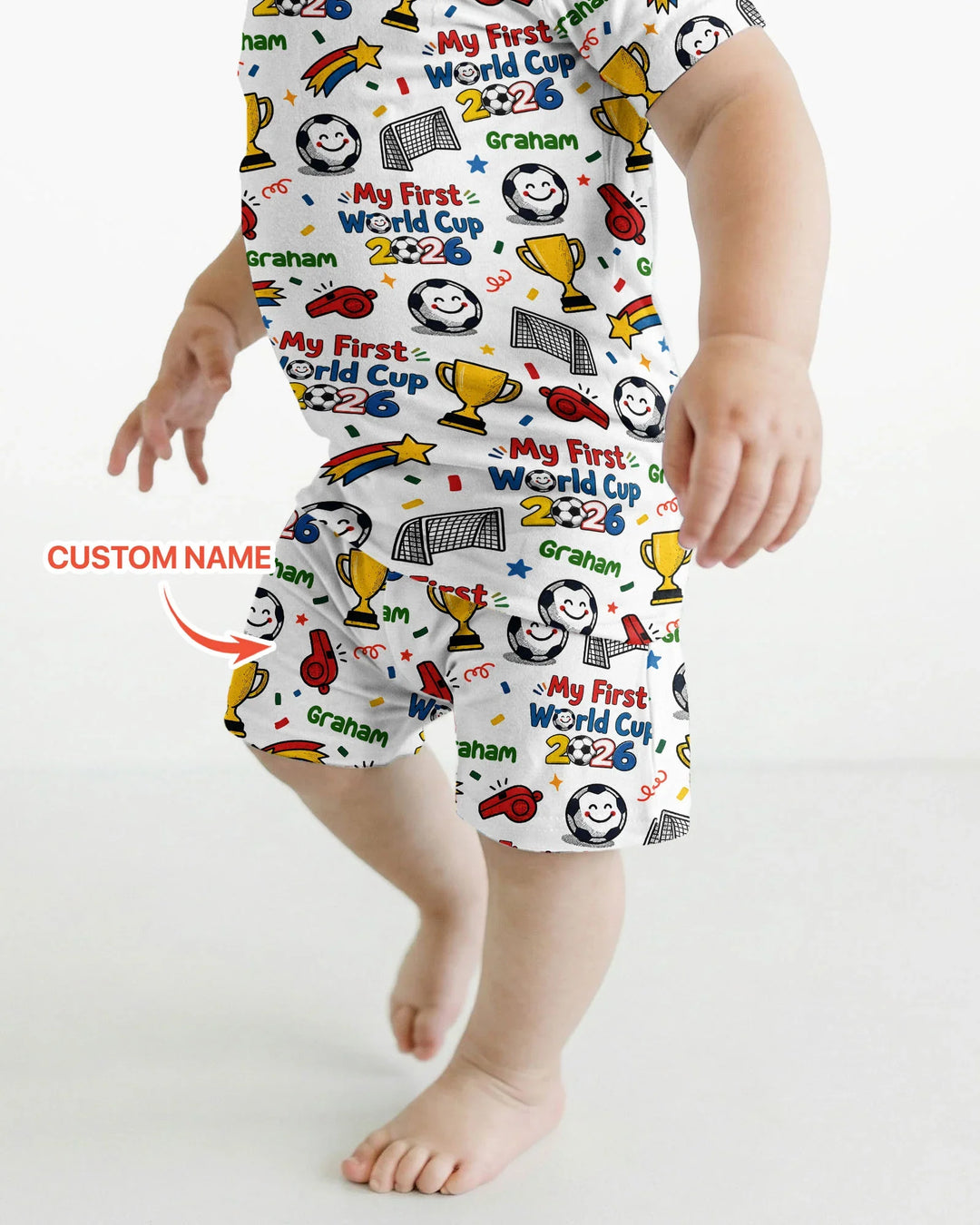 Custom Name My First Soccer Cup Bamboo Two Piece Short Sleeve Shorts Pajama Set